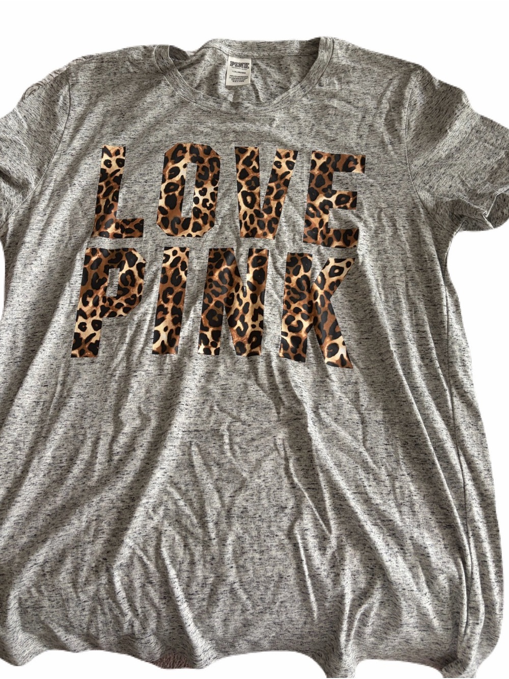 PINK Victoria's Secret Gray Short Sleeve Tee with Leopard LOVE PINK Logo